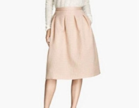 H&M Women Pink Metallic Skirt Waffle Woven Pleated Midi Size 8