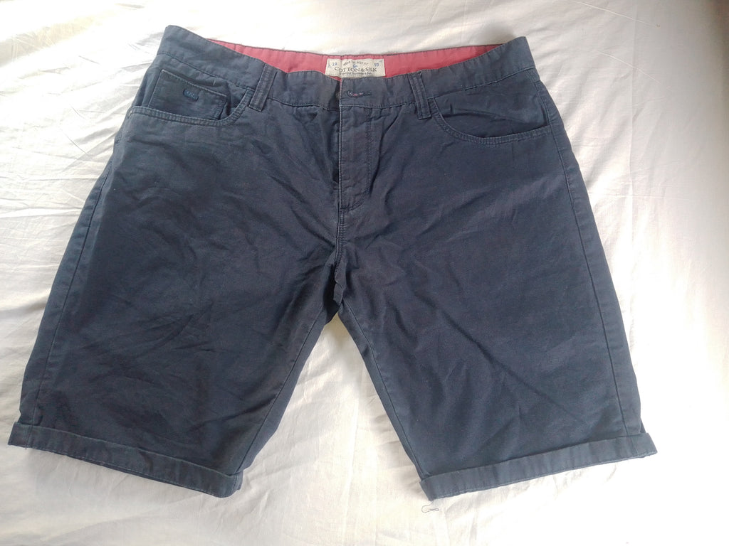 Cotton and Silk Men's Short Pants Navy Blue Size 36